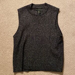 House of Harlow 1960 Shimmer Knit Black Metallic Sleeveless Mock Neck Top - L